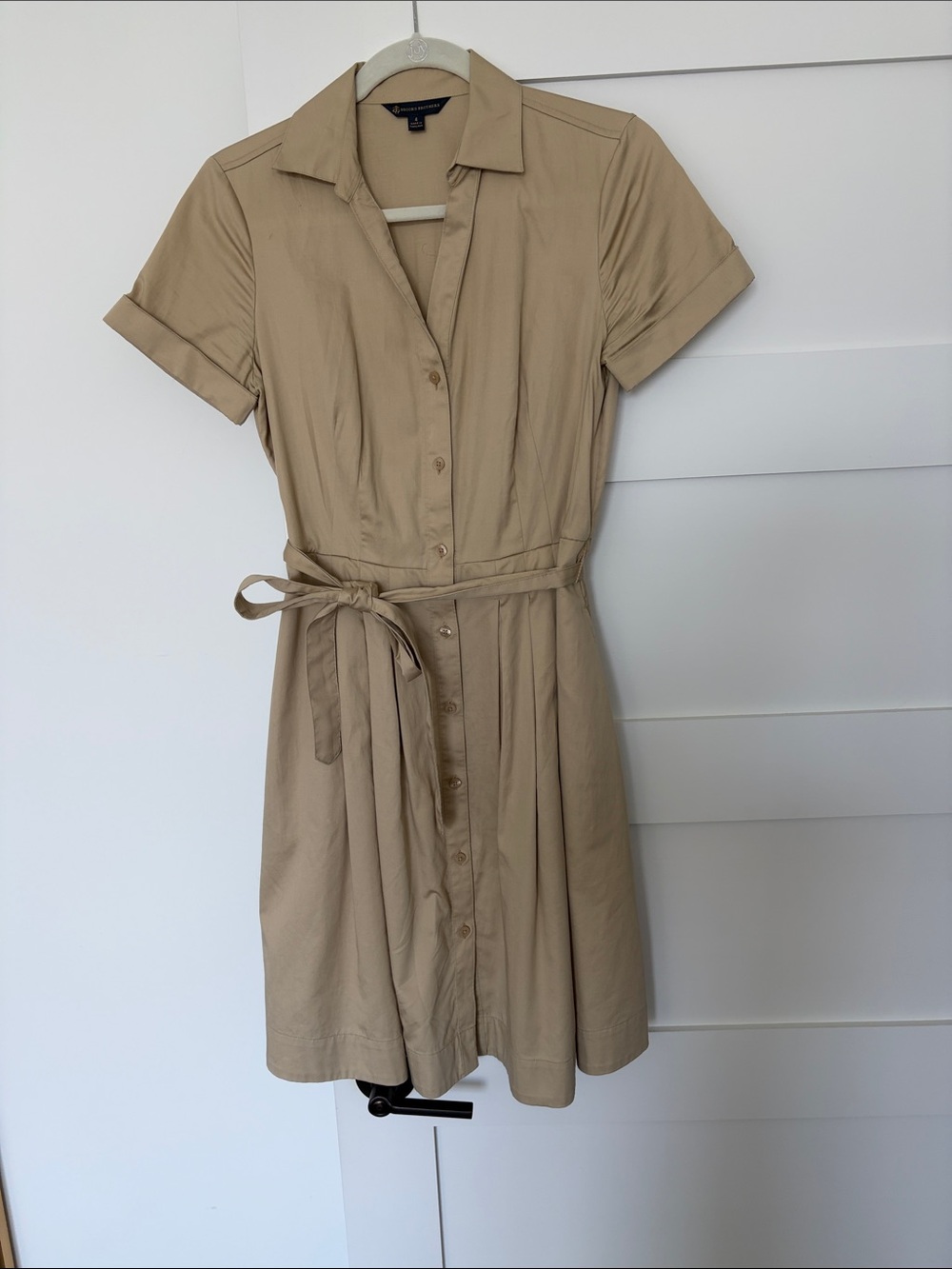 Brooks Brothers Khaki Short-Sleeve Shirt Dress with Tie Waist